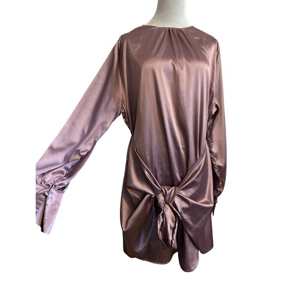 Women's Satin Tie Front Mini Dress in Mauve – Size XL - Picture 2 of 10